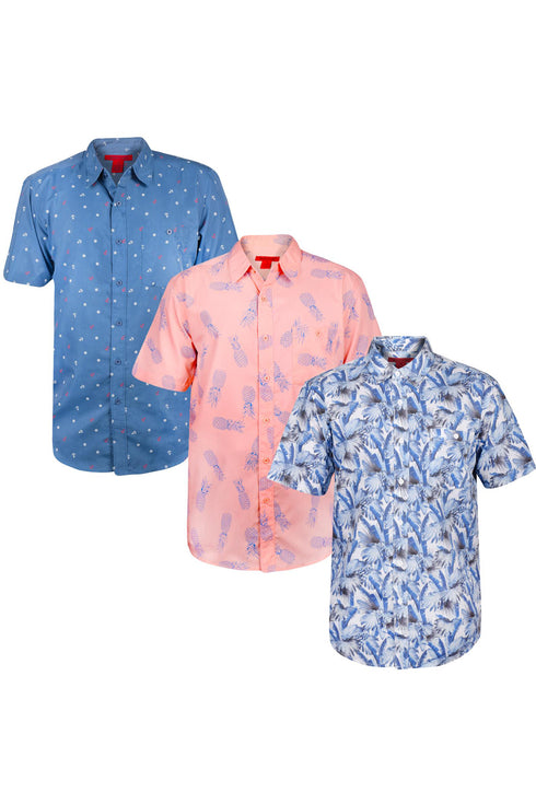 3 Pack Mens Hawaiian Summer Shirts