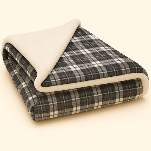 Plaid Sherpa Fleece Blanket | Reversible Sofa & Bed Throw