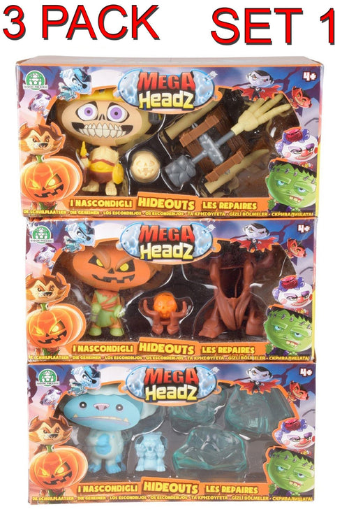 Mega Headz Collectible Monster Toy Sets – 2 Pack & 3 Pack Hideouts Series for Kids