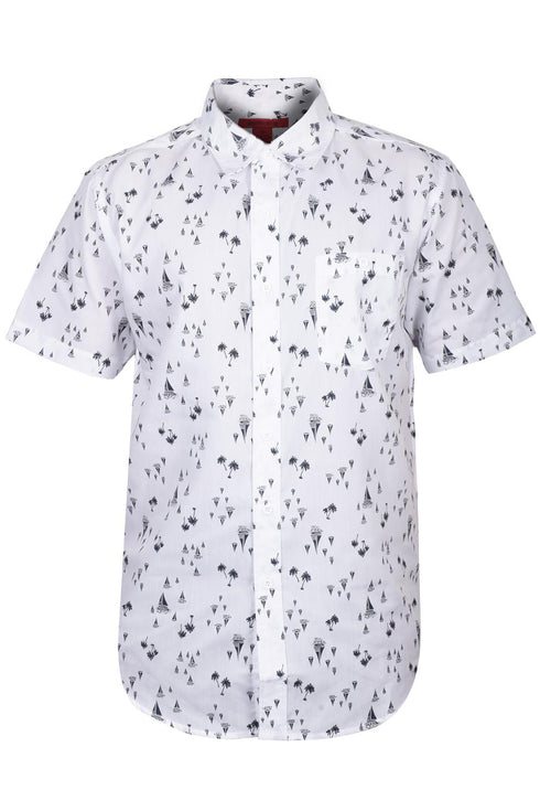 Mens White Boat Print Hawaiian Shirt