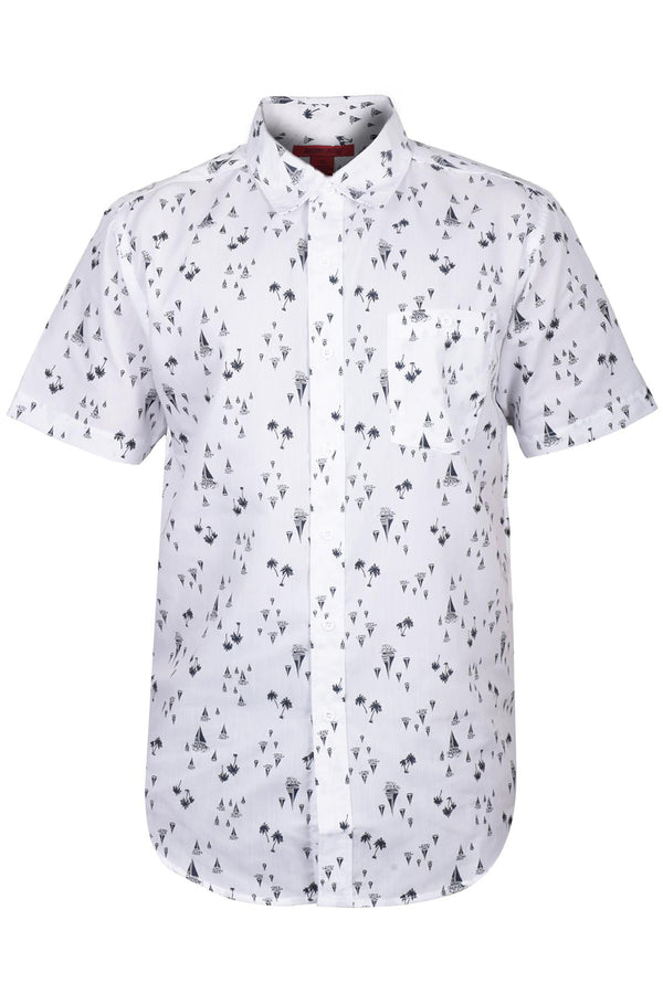 Mens White Boat Print Hawaiian Shirt