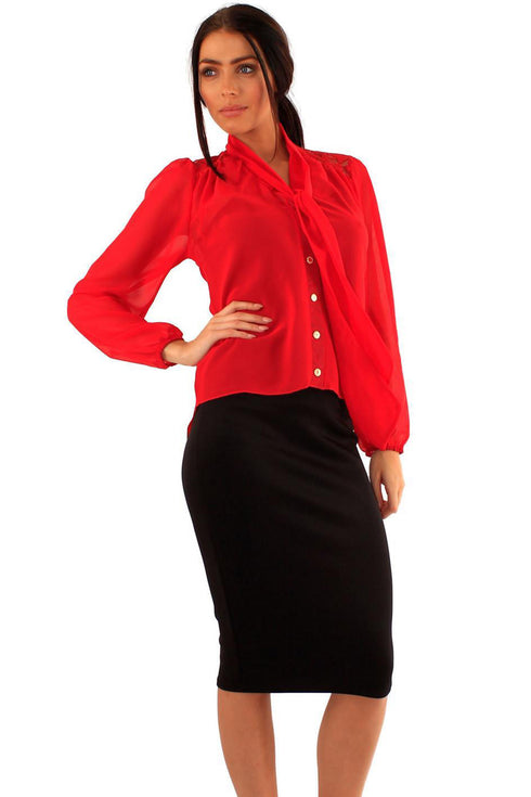 Women's Button-Up Blouse with Lace Shoulders