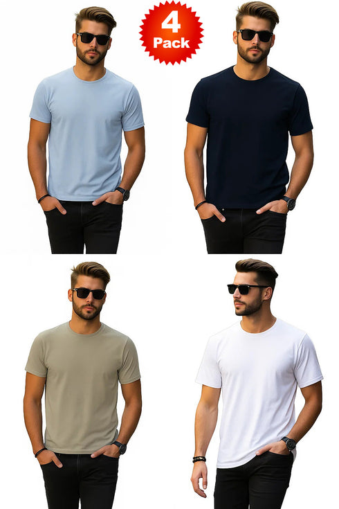 4 Pack Mens Plain Polycotton T-shirt