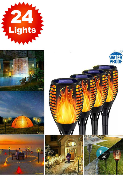 Solar Flame Torch Lights – 12 or 24 Lights Outdoor Waterproof LED Lights