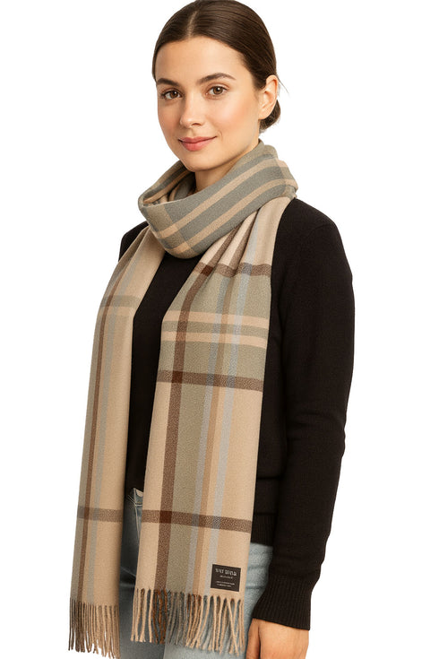 Women’s Checked Winter Scarf – Soft Tartan Blanket Wrap with Tassels