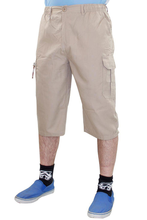 Mens Three Quarter Cotton Cargo Shorts