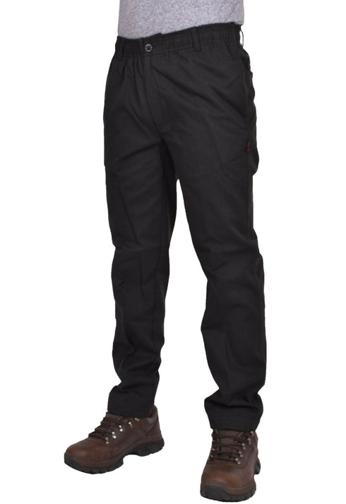 Mens Elasticated Waist Polycotton Trousers - Black