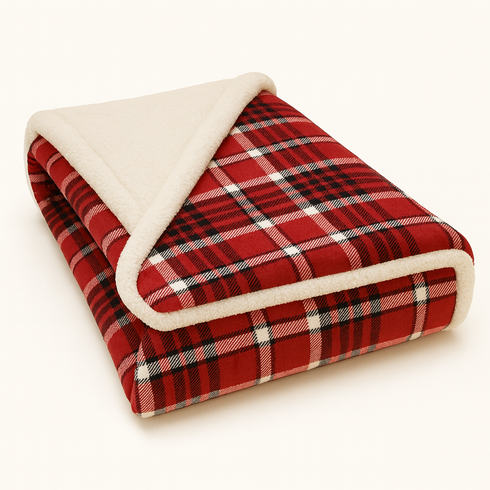 Plaid Sherpa Fleece Blanket | Reversible Sofa & Bed Throw