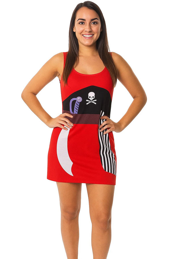 Women’s Pirate-Themed Sleeveless Mini Dress – Fun Red & Black Costume Lounge Wear