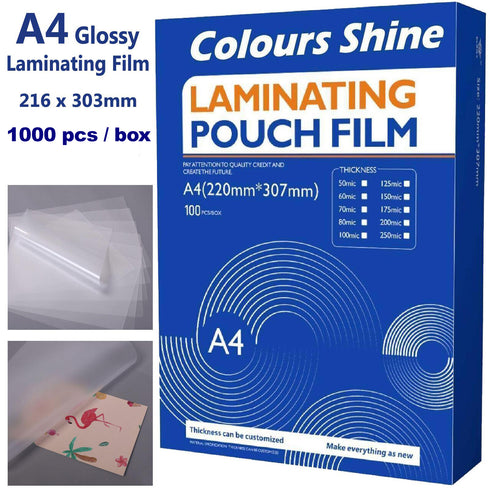 A4 Glossy Laminating Pouches - 500 & 1000 Pieces - High Quality Film
