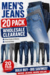 20 Pack Men’s Mixed Styles Washes Sizes Jeans - From £3.74 Per Unit