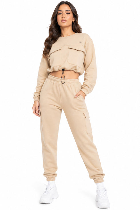 Women’s Cargo Tracksuit Set – Cropped Sweatshirt & Joggers