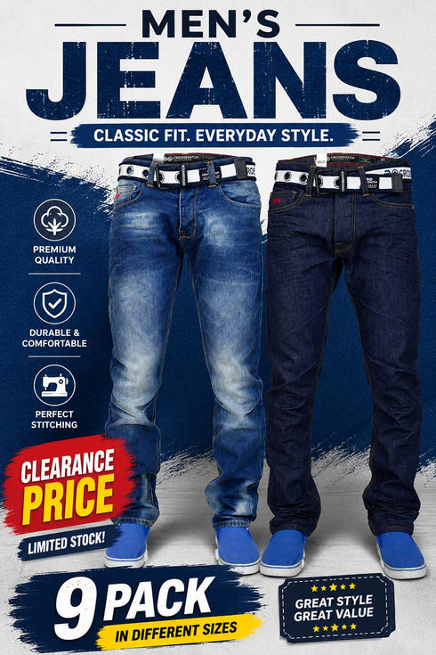 9 Pack Crosshatch Men's Gamitto Jeans - From £8.33 Per Unit