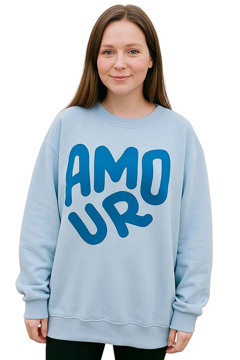 Womens Oversized Printed Sweatshirt – Crewneck, Baggy Long Sleeve Jumper