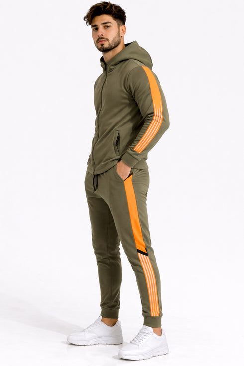 Men’s Slim Fit Tracksuit Set – Zip Hoodie & Joggers with Side Stripe