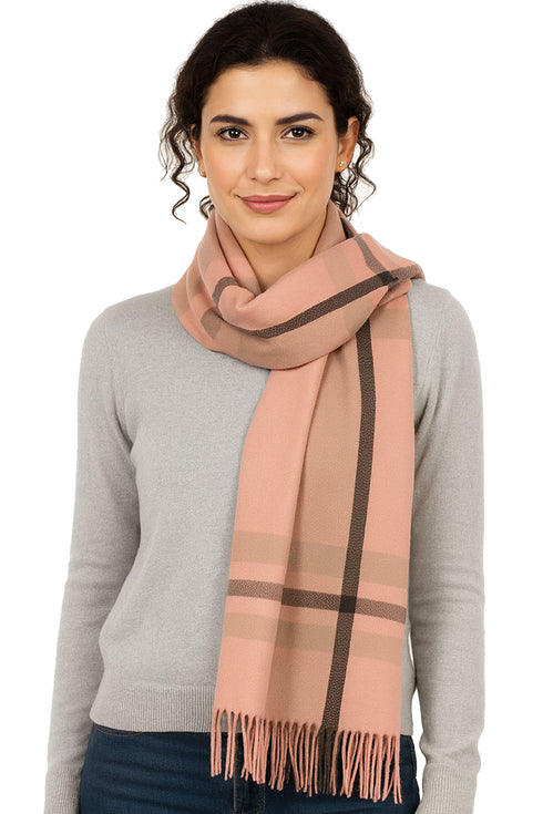 Women’s Checked Winter Scarf – Soft Tartan Blanket Wrap with Tassels