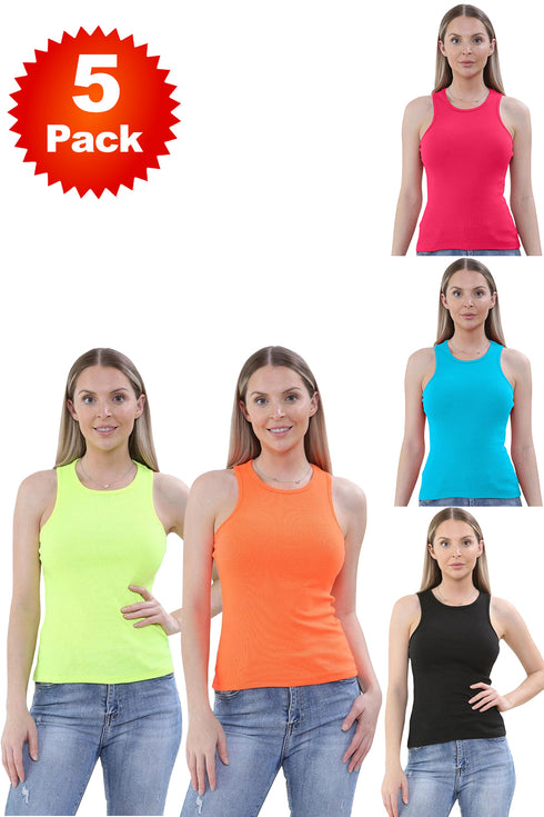 5 Pack Womens Polycotton Ribbed Vests