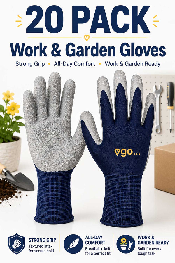20 Pack Latex Coated Grip Gloves