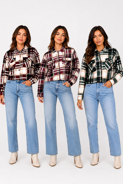 Ladies Collar Checked Jacket