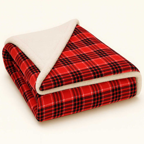 Plaid Sherpa Fleece Blanket | Reversible Sofa & Bed Throw