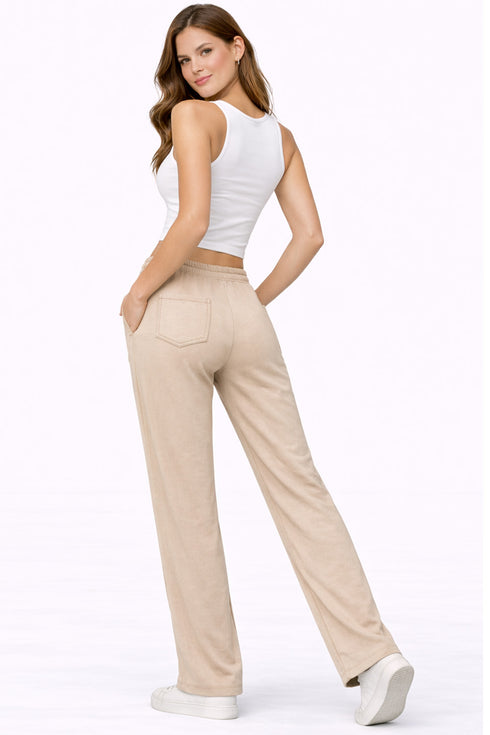 Women’s Fleece Open Hem Joggers – Drawstring Lounge Bottoms
