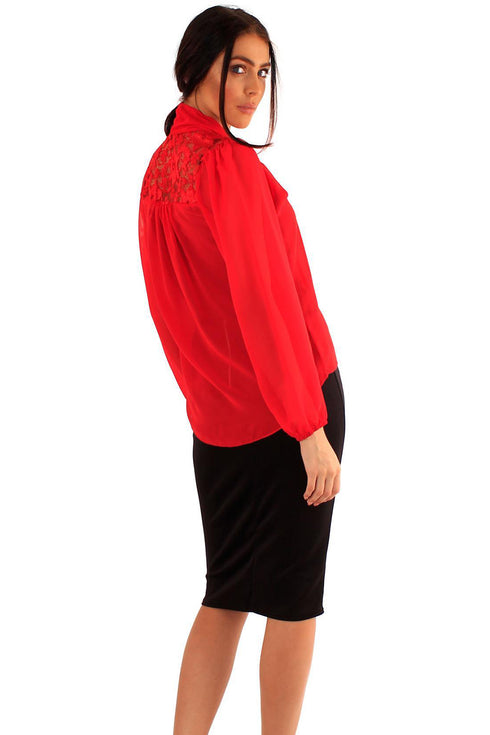 Women's Button-Up Blouse with Lace Shoulders