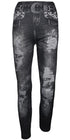Women’s Ripped Denim Print Jeggings – High Waist Stretch Skinny Jeans with Faux Belt Design