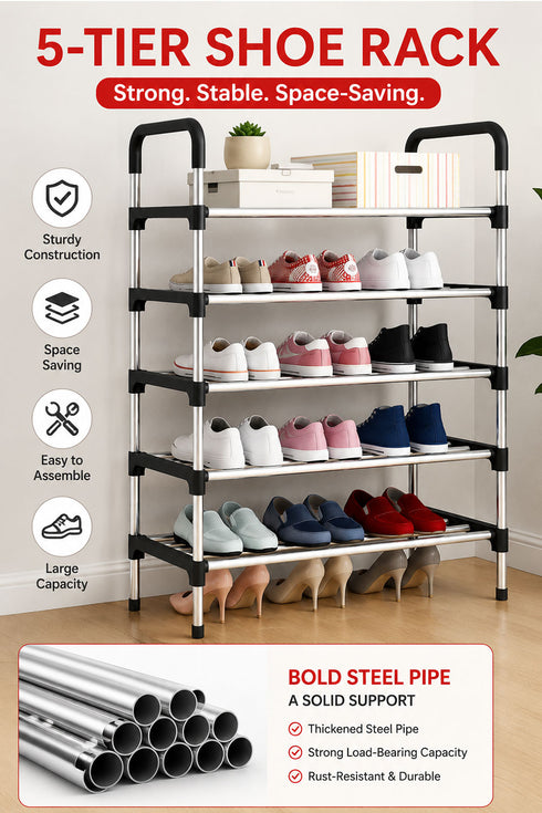 20 Pack Bulk 5-Tier Stainless Steel Shoe Storage Rack - From £3.99 Per Unit