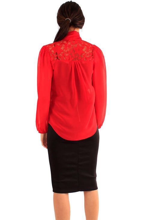 Women's Button-Up Blouse with Lace Shoulders