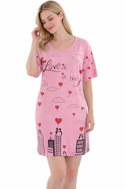 Ladies Short Sleeve Love Comfy Night Shirt