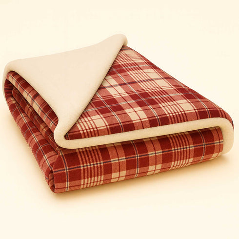 Plaid Sherpa Fleece Blanket | Reversible Sofa & Bed Throw