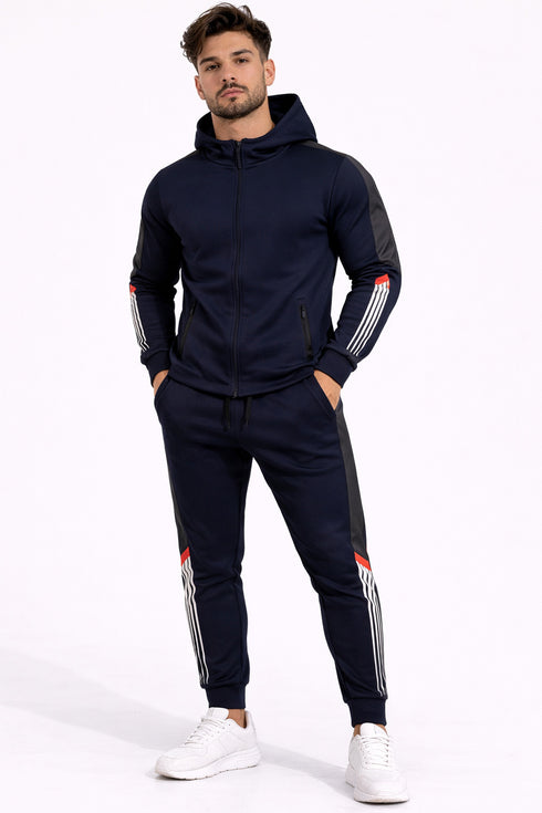 Men’s Slim Fit Side Stripe Tracksuit Set – Zip Hoodie & Joggers