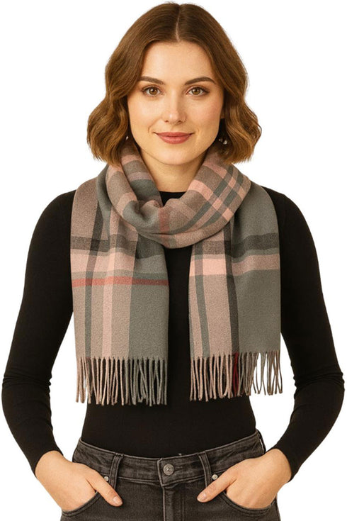 Women’s Checked Winter Scarf – Soft Tartan Blanket Wrap with Tassels