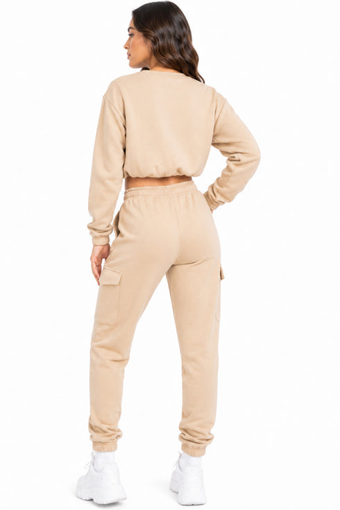 Women’s Cargo Tracksuit Set – Cropped Sweatshirt & Joggers