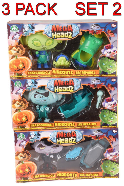 Mega Headz Collectible Monster Toy Sets – 2 Pack & 3 Pack Hideouts Series for Kids