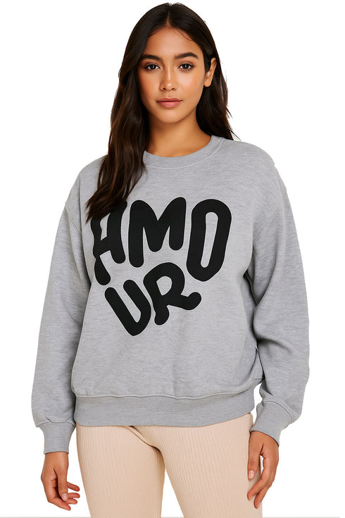 Womens Oversized Printed Sweatshirt – Baggy Comfort Fit, Front Print, Long Sleeve Jumper
