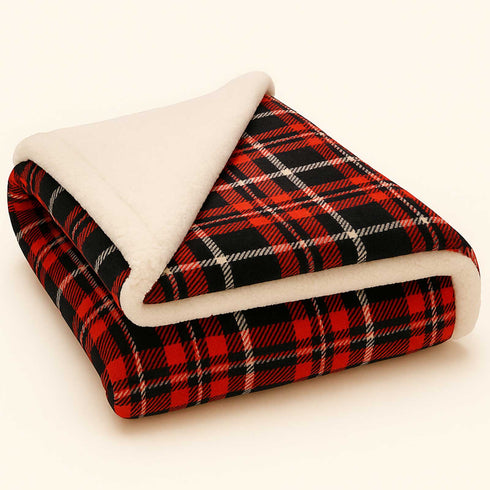 Plaid Sherpa Fleece Blanket | Reversible Sofa & Bed Throw
