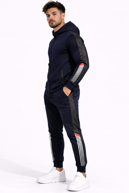 Men’s Slim Fit Tracksuit Set – Zip Hoodie & Joggers with Side Stripe