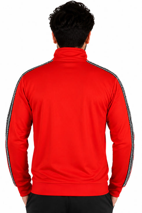 Men’s Red Full Zip Jumper with Contrast Sleeve Tape - L