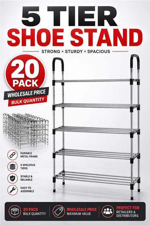 20 Pack Bulk 5-Tier Stainless Steel Shoe Storage Rack - From £3.99 Per Unit