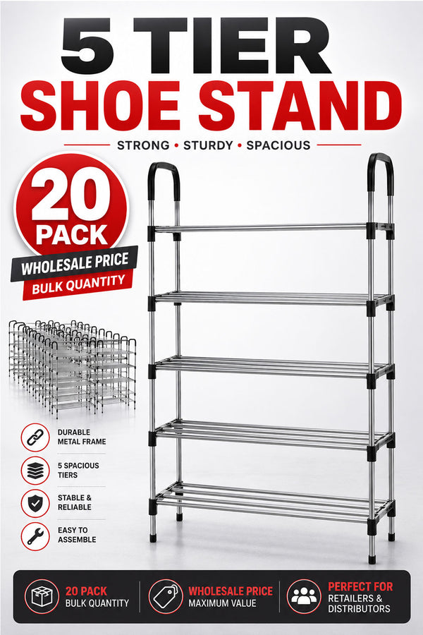 20 Pack Bulk 5-Tier Stainless Steel Shoe Storage Rack - From £3.99 Per Unit