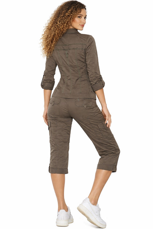 Women’s Cargo Tracksuit Set – Khaki Jacket & Capri Pants | 30 Pack Bulk Wholesale
