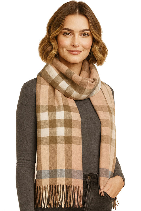 Women’s Checked Winter Scarf – Soft Tartan Blanket Wrap with Tassels