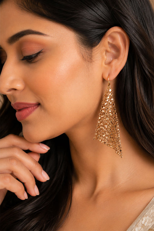 Gold Diamond-Shaped Artificial Earrings with Gift Box