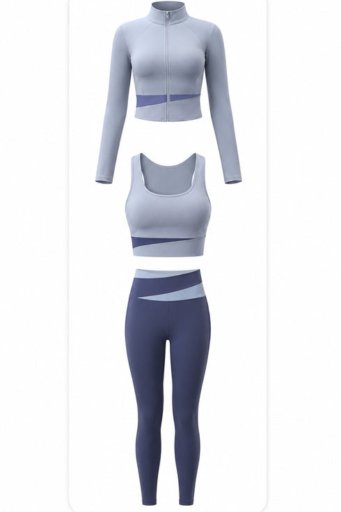 3 Piece Women’s Active-wear Set with Jacket, Sports Bra & Leggings