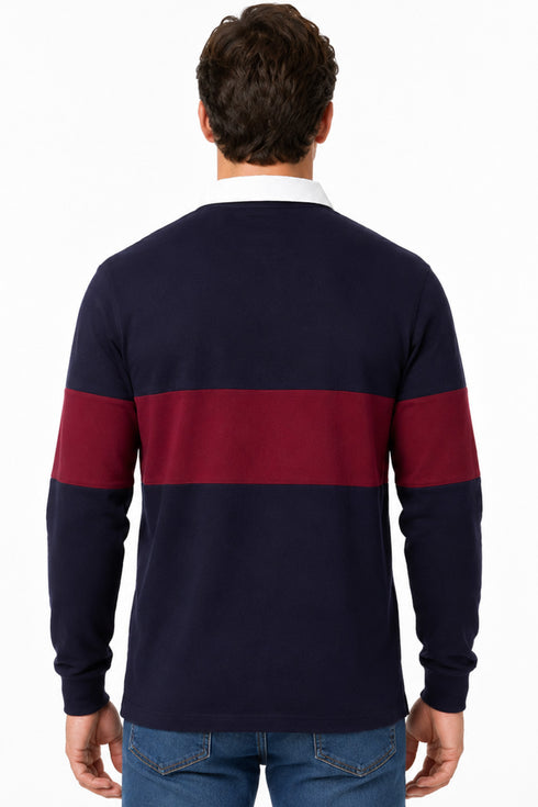 Men’s Long Sleeve Single Striped Rugby Polo Shirt
