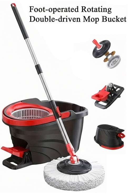 360° Spin Mop and Bucket Set with 2 Refill Heads – Foot Pedal, Stainless Steel Wringer