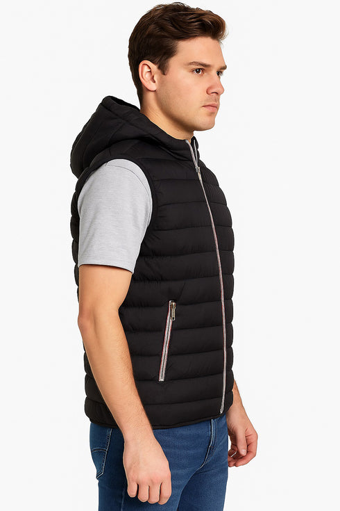 20 Pack Men’s Black Hooded Puffer Gilets – Bulk Bodywarmers M-3XL - £8.00 Per Unit