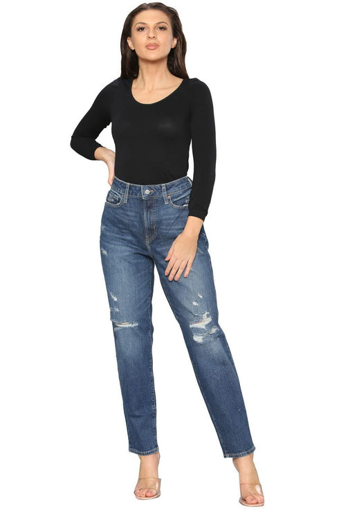 Women’s Blue Distressed High Waist Mom Jeans