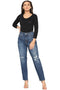 Women’s Blue Distressed High Waist Mom Jeans